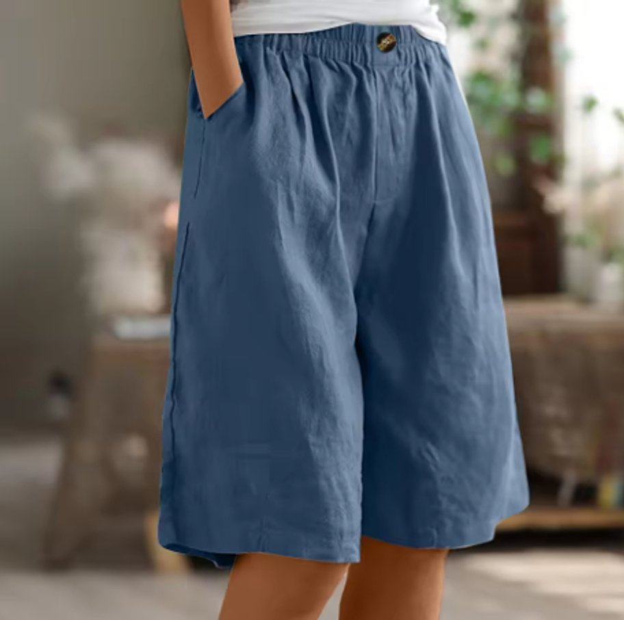 Women's Relaxed Elastic-Waist Wide Leg Linen Shorts