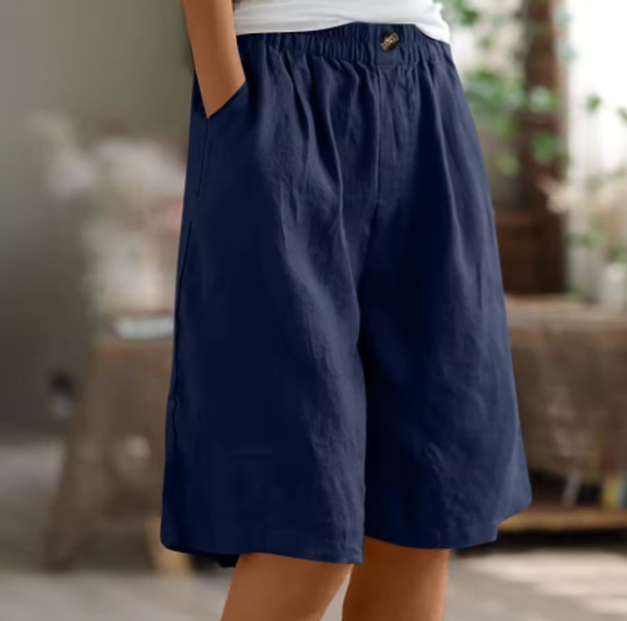 Women's Relaxed Elastic-Waist Wide Leg Linen Shorts