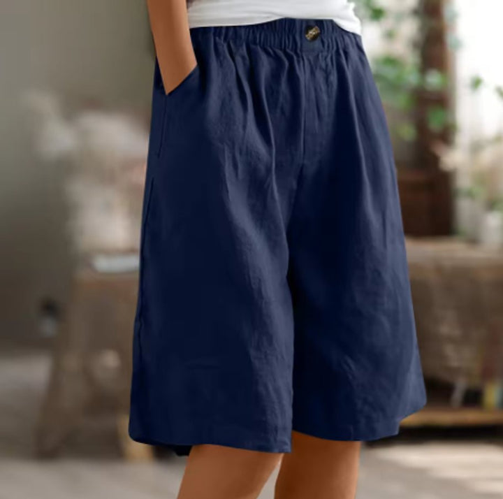 Women's Relaxed Elastic-Waist Wide Leg Linen Shorts