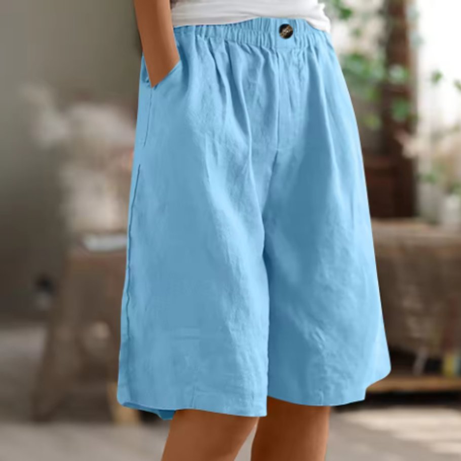 Women's Relaxed Elastic-Waist Wide Leg Linen Shorts