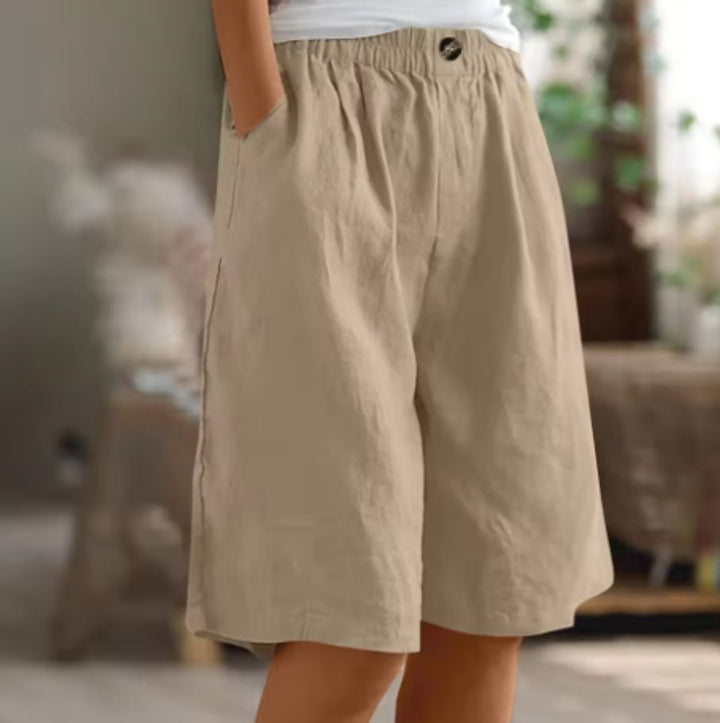 Women's Relaxed Elastic-Waist Wide Leg Linen Shorts
