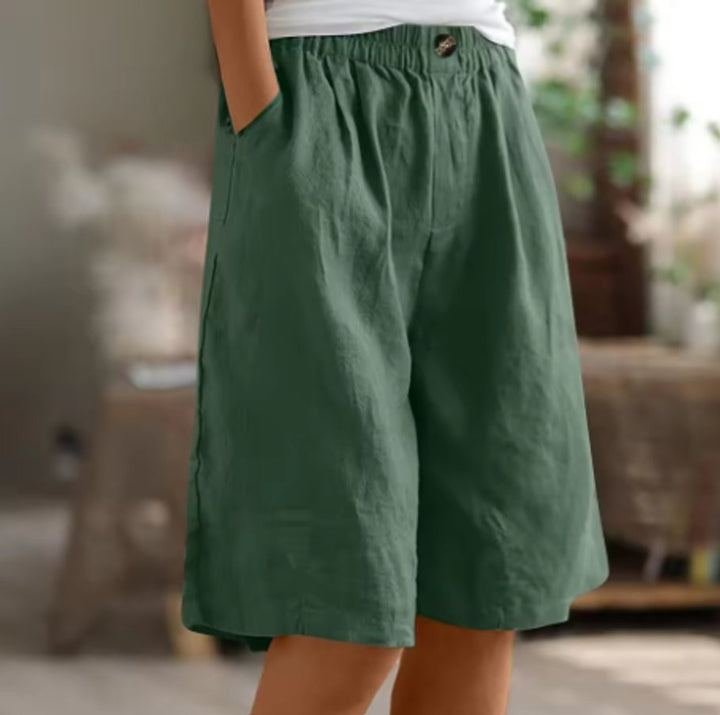 Women's Relaxed Elastic-Waist Wide Leg Linen Shorts