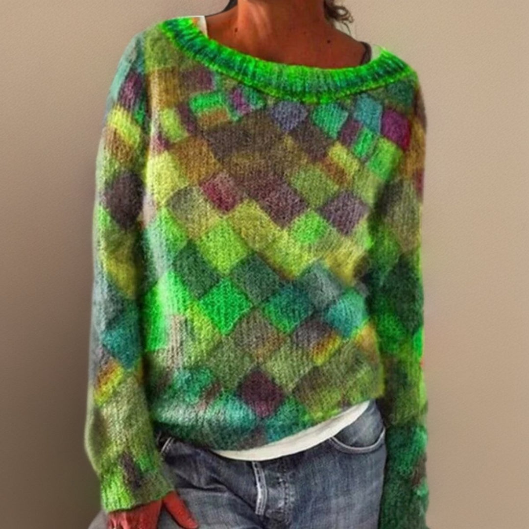 Women's Relaxed-Fit Argyle Knitted Sweater Jumper