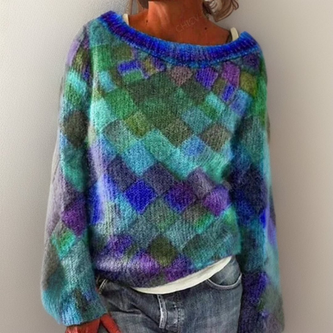 Women's Relaxed-Fit Argyle Knitted Sweater Jumper