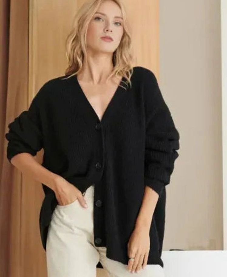 Women's Relaxed-Fit Button-Up Oversized Knit Cardigan