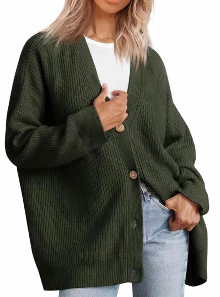 Women's Relaxed-Fit Button-Up Oversized Knit Cardigan