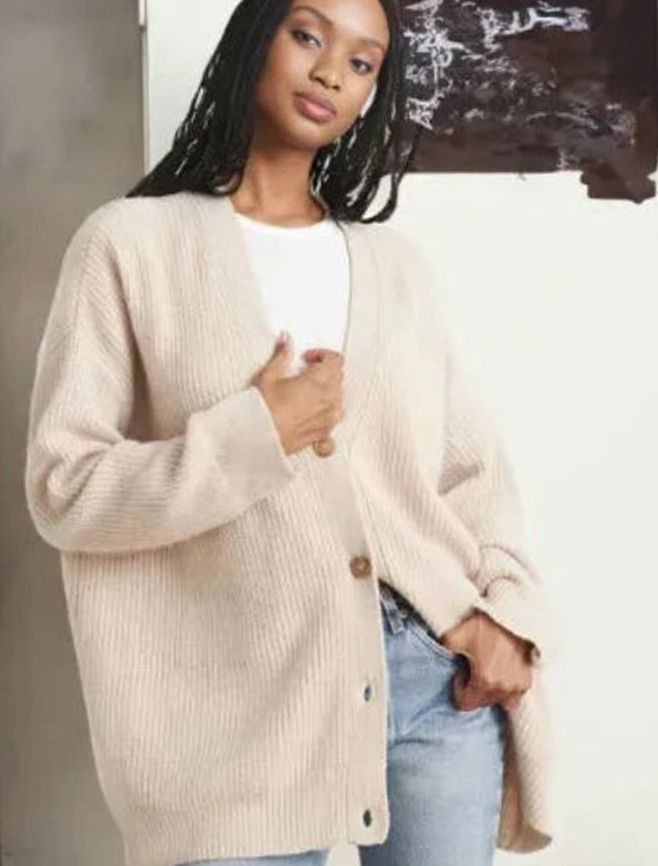 Women's Relaxed-Fit Button-Up Oversized Knit Cardigan