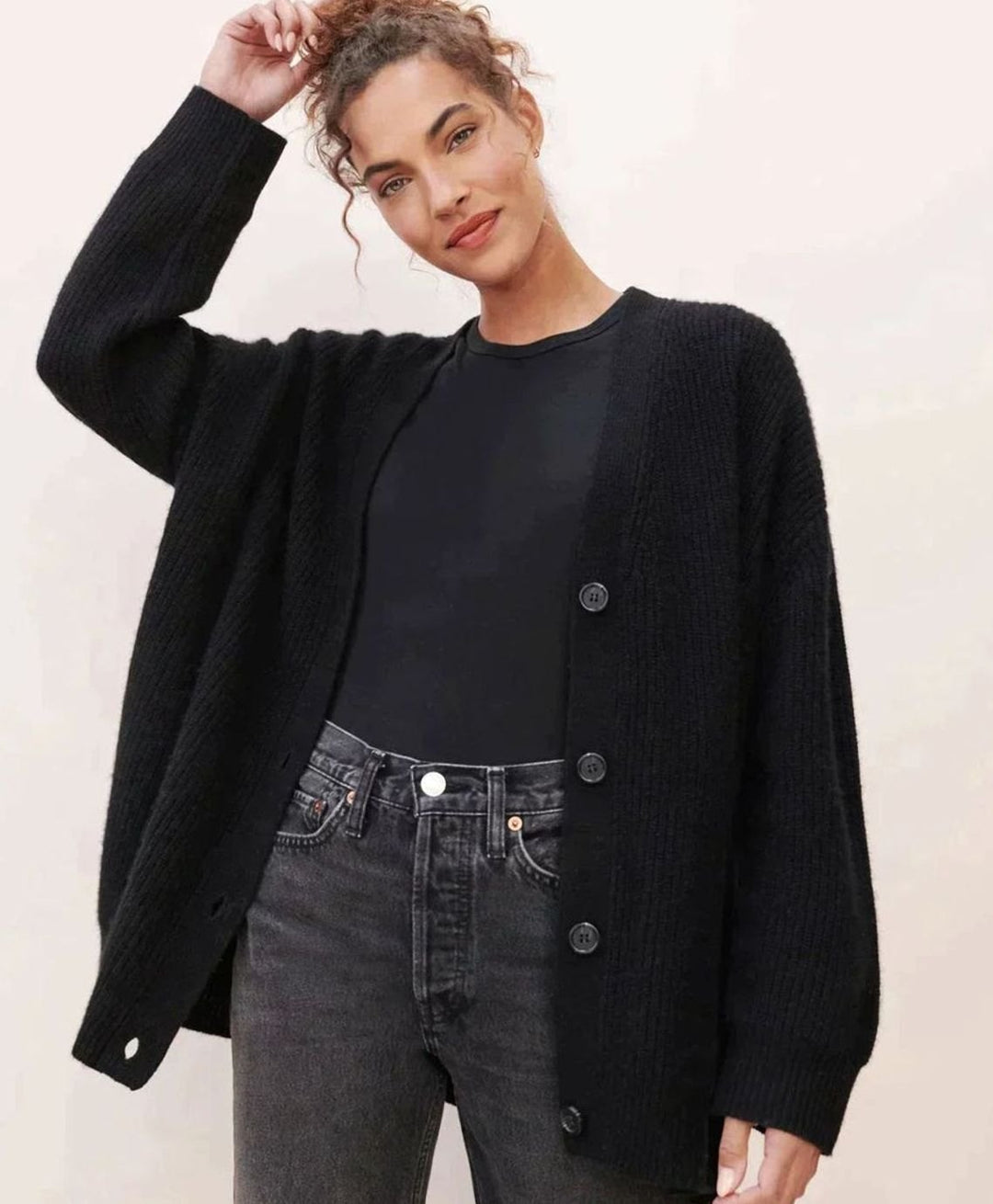 Women's Relaxed-Fit Button-Up Oversized Knit Cardigan
