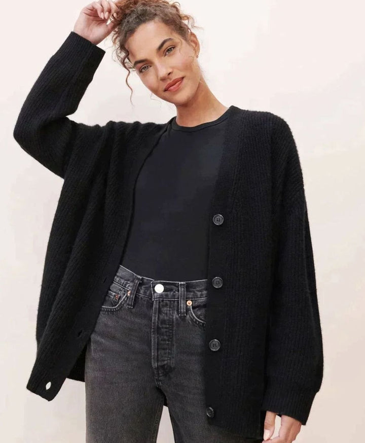 Women's Relaxed-Fit Button-Up Oversized Knit Cardigan