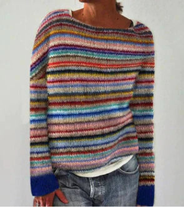 Women's Relaxed-Fit Colourful Striped Knit Jumper