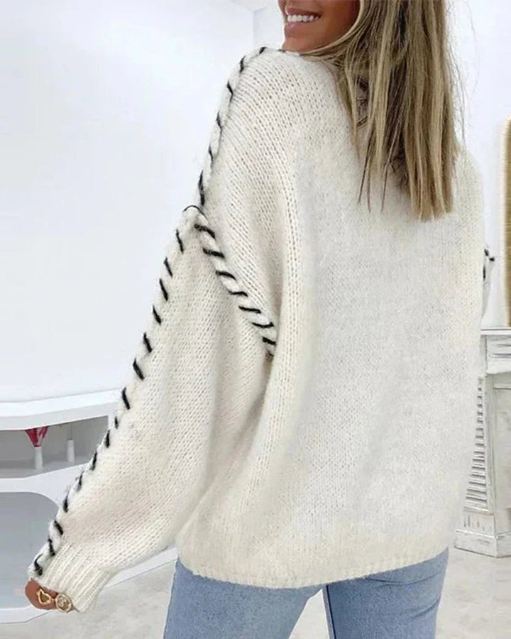 Women's Relaxed-Fit Contrast-Stitch Knitted Sweater Jumper