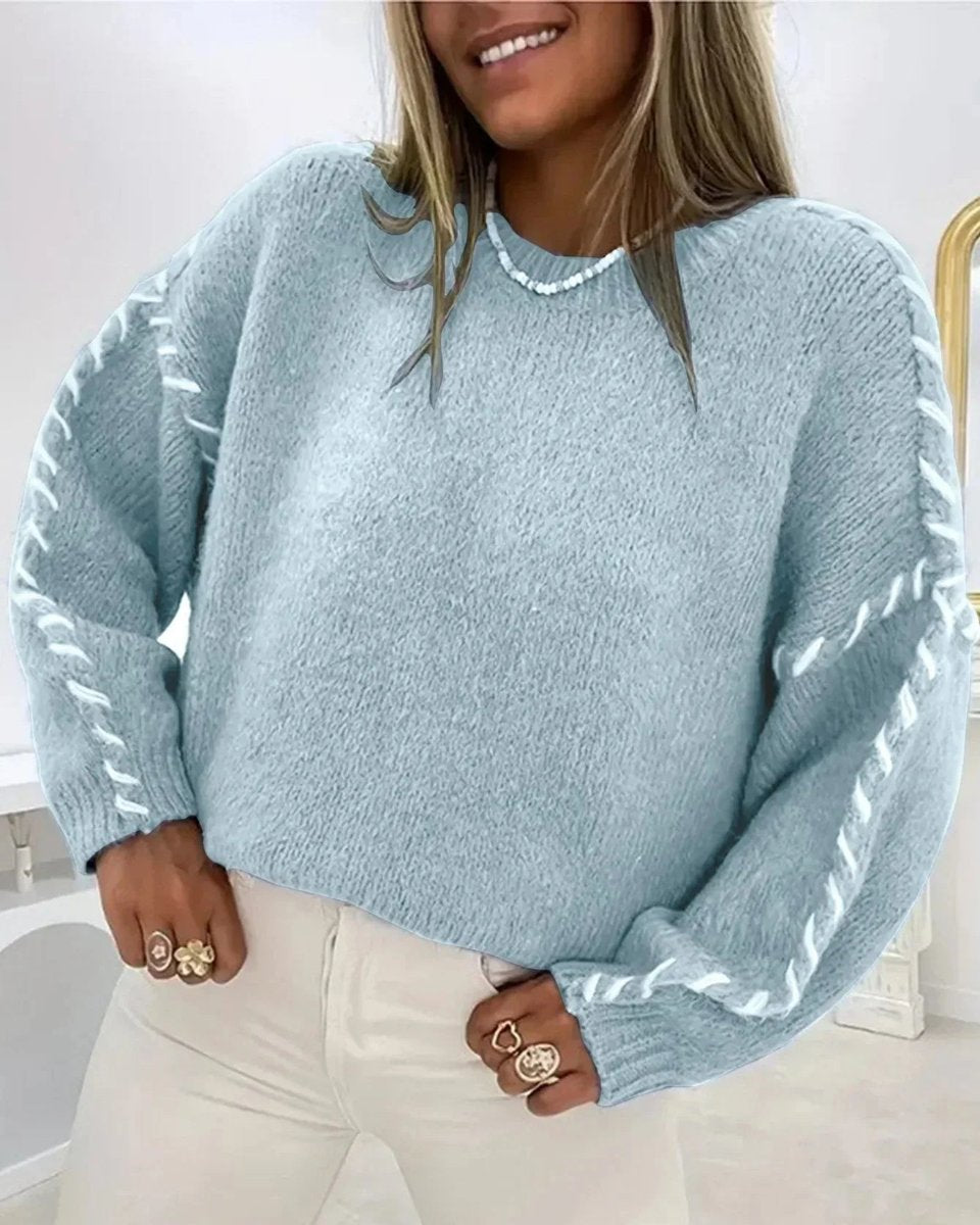 Women's Relaxed-Fit Contrast-Stitch Knitted Sweater Jumper