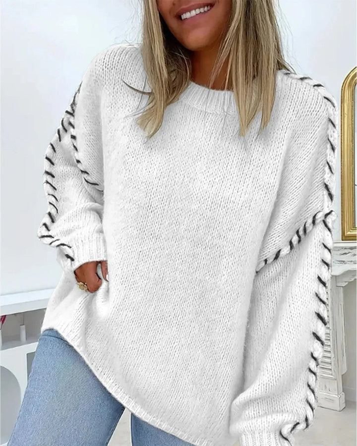 Women's Relaxed-Fit Contrast-Stitch Knitted Sweater Jumper