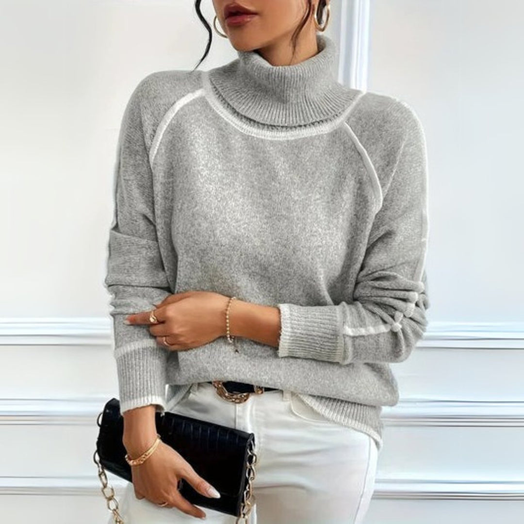 Women's Relaxed-Fit Contrast-Trim Knit Turtleneck Jumper