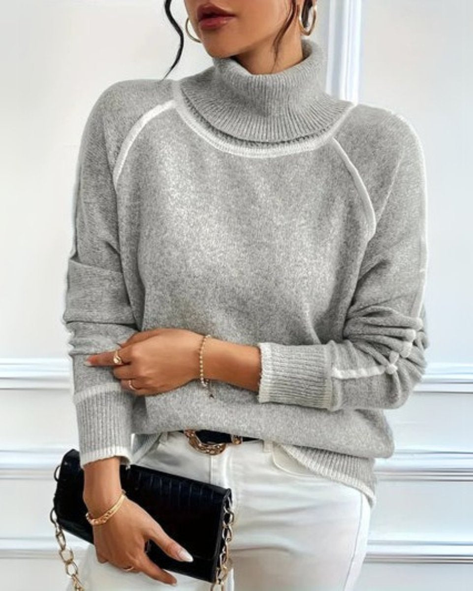 Women's Relaxed-Fit Contrast-Trim Knit Turtleneck Jumper