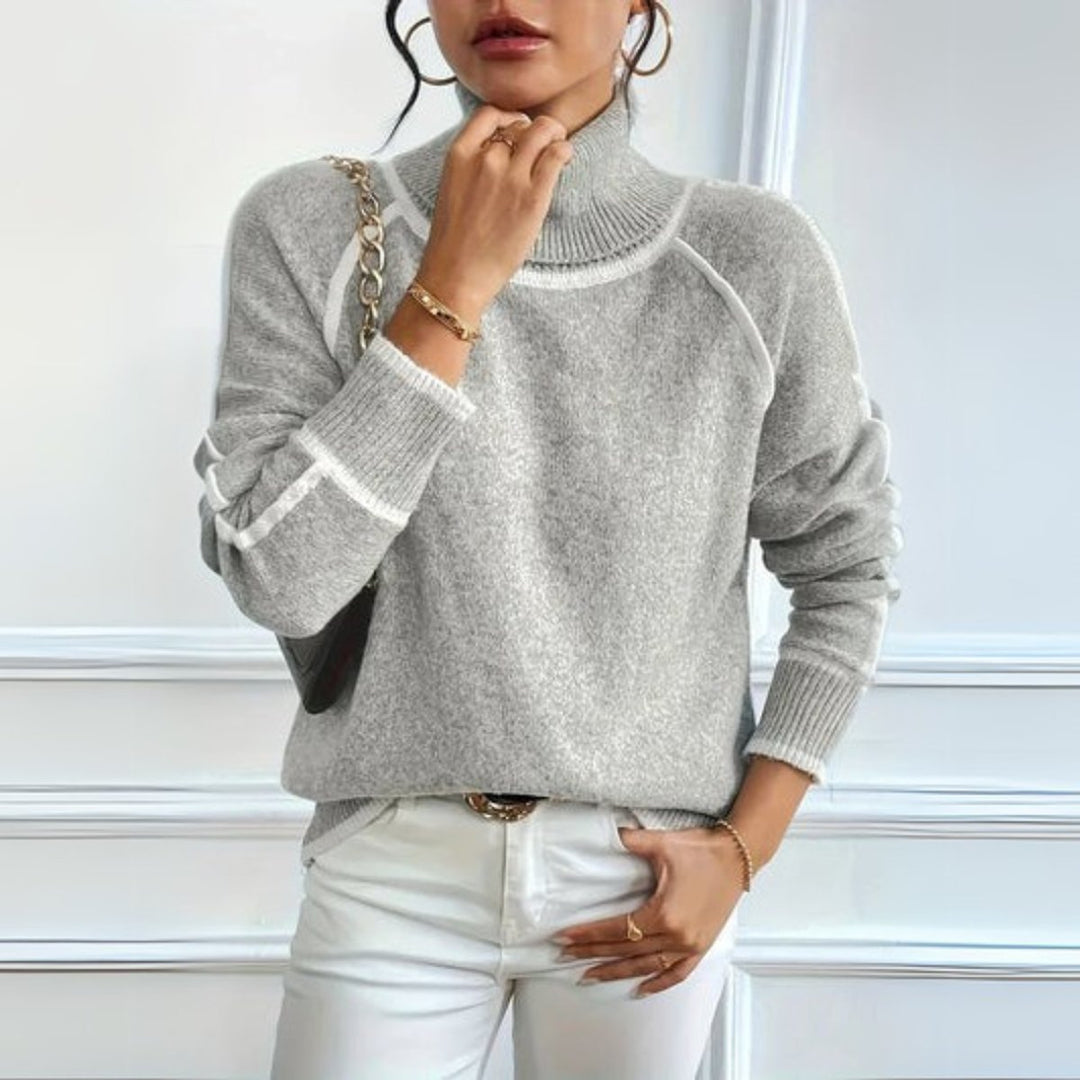 Women's Relaxed-Fit Contrast-Trim Knit Turtleneck Jumper