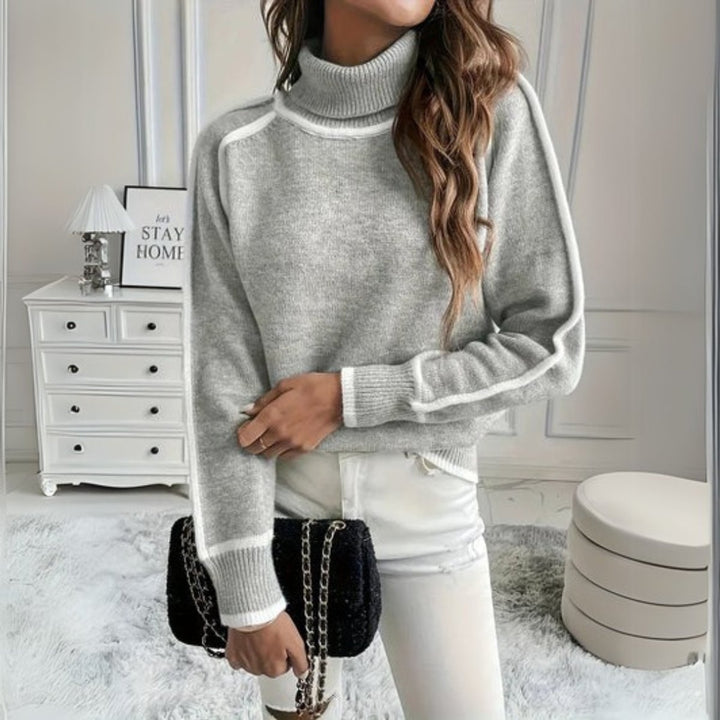 Women's Relaxed-Fit Contrast-Trim Knit Turtleneck Jumper