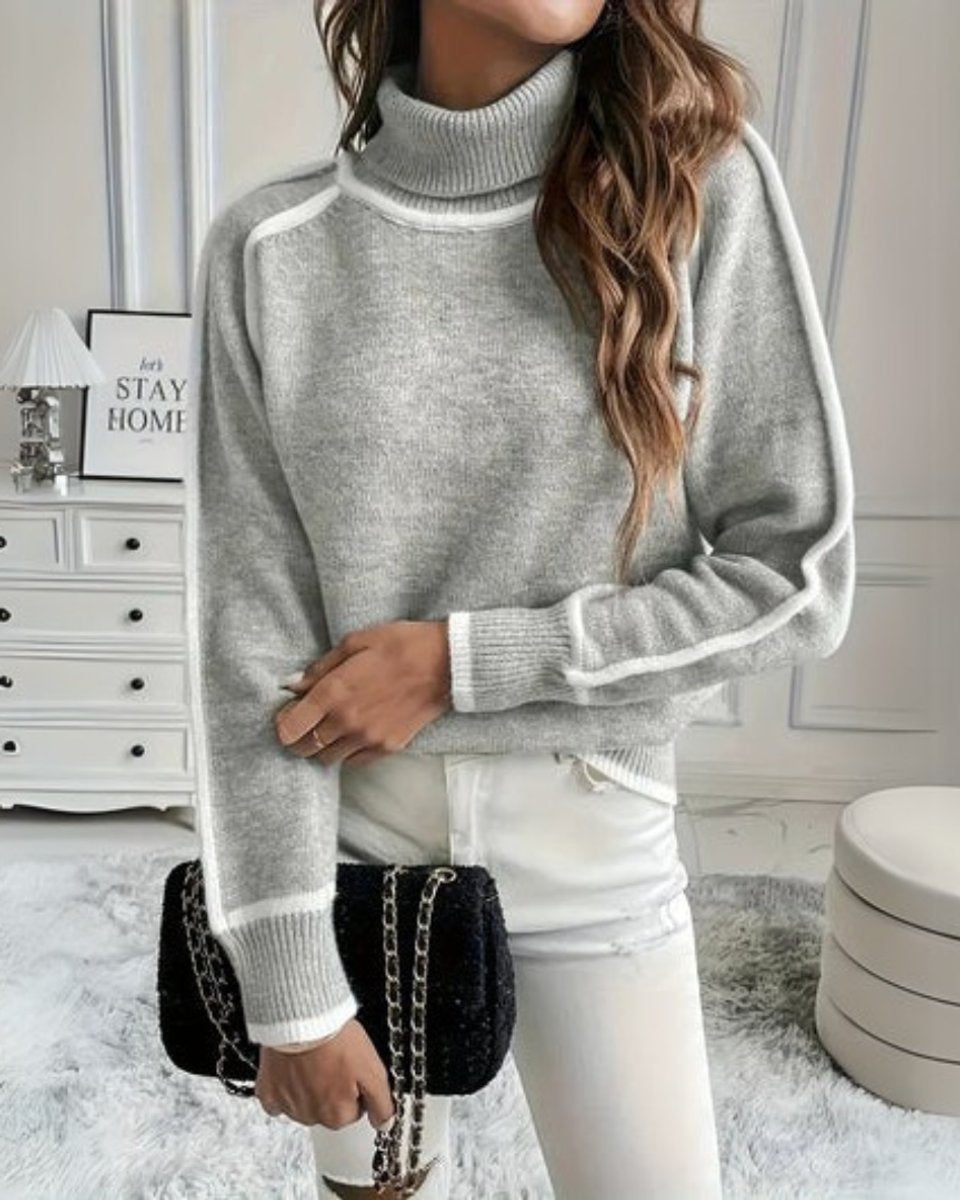 Women's Relaxed-Fit Contrast-Trim Knit Turtleneck Jumper