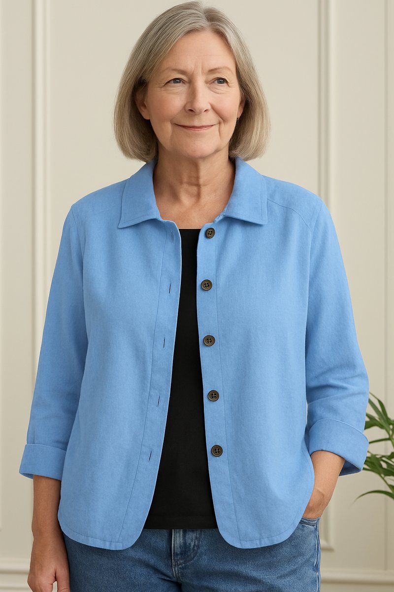 Women's Relaxed-Fit Cotton-Linen Button-Through Shirt Cardigan