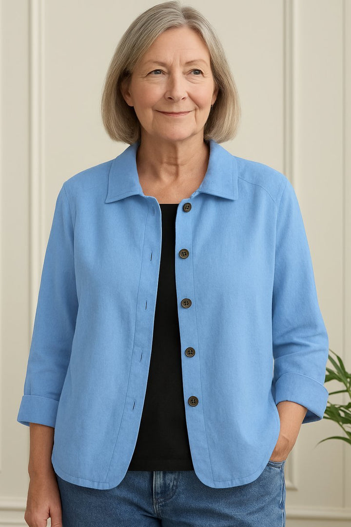 Women's Relaxed-Fit Cotton-Linen Button-Through Shirt Cardigan