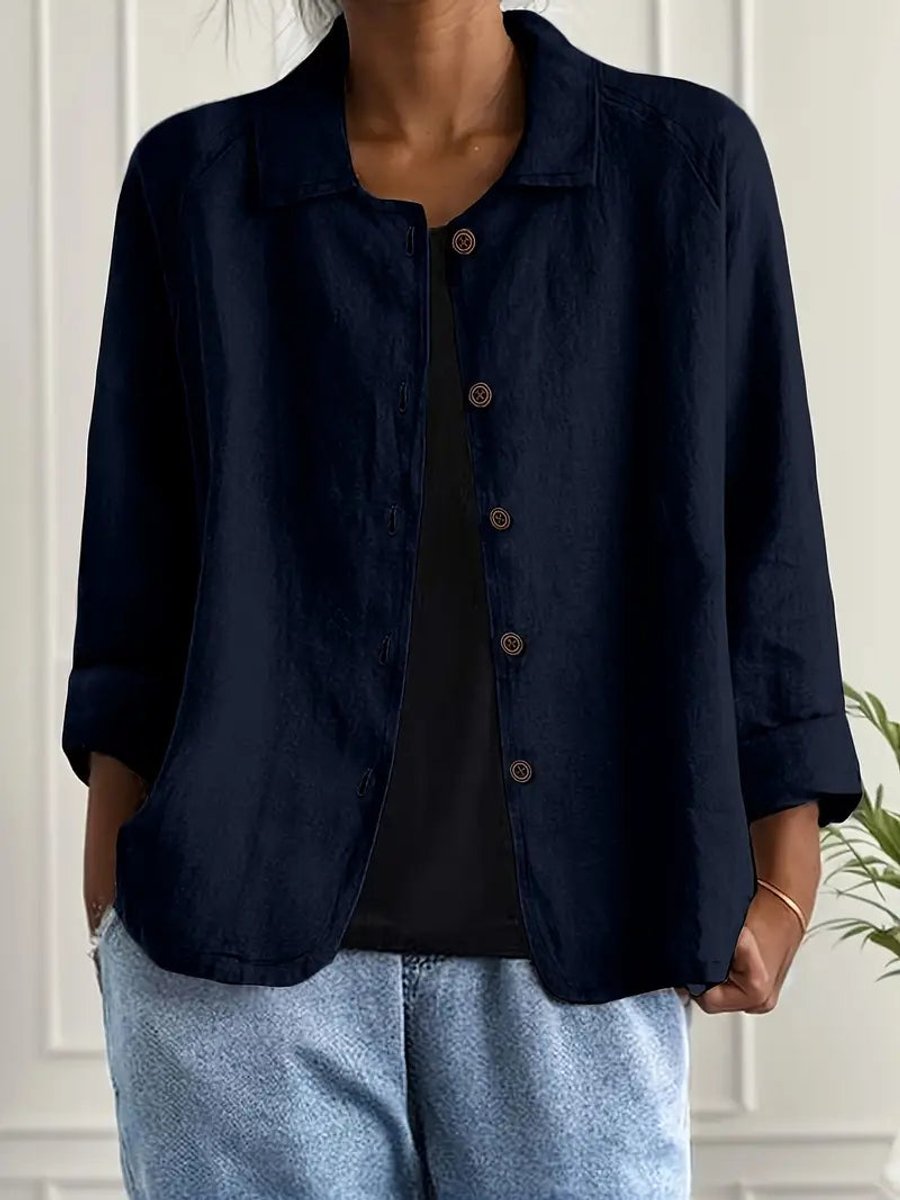 Women's Relaxed-Fit Cotton-Linen Button-Through Shirt Cardigan