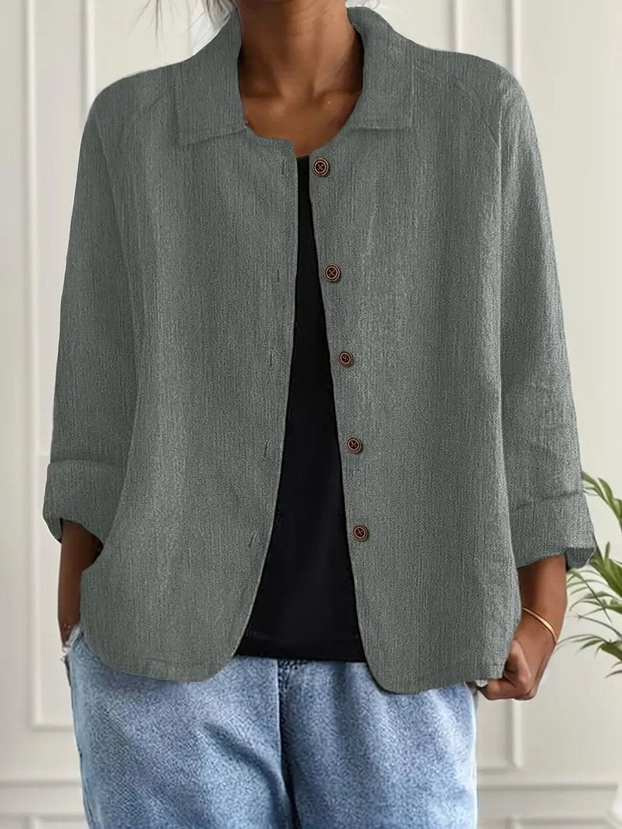 Women's Relaxed-Fit Cotton-Linen Button-Through Shirt Cardigan