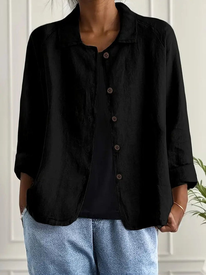Women's Relaxed-Fit Cotton-Linen Button-Through Shirt Cardigan