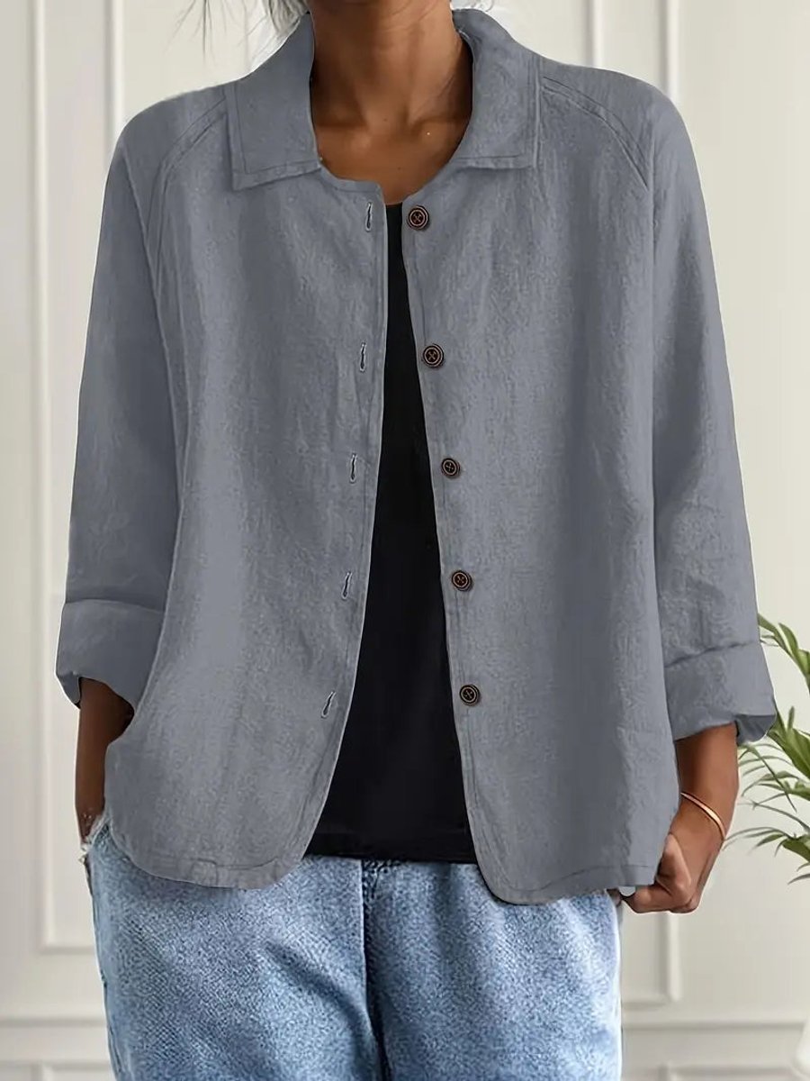Women's Relaxed-Fit Cotton-Linen Button-Through Shirt Cardigan