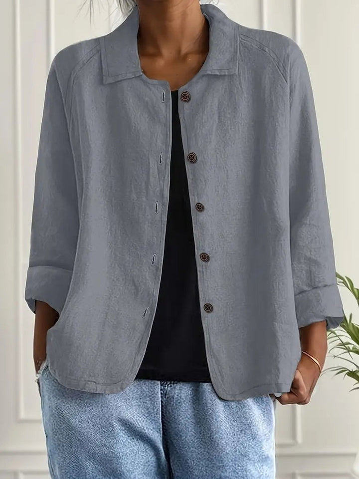 Women's Relaxed-Fit Cotton-Linen Button-Through Shirt Cardigan