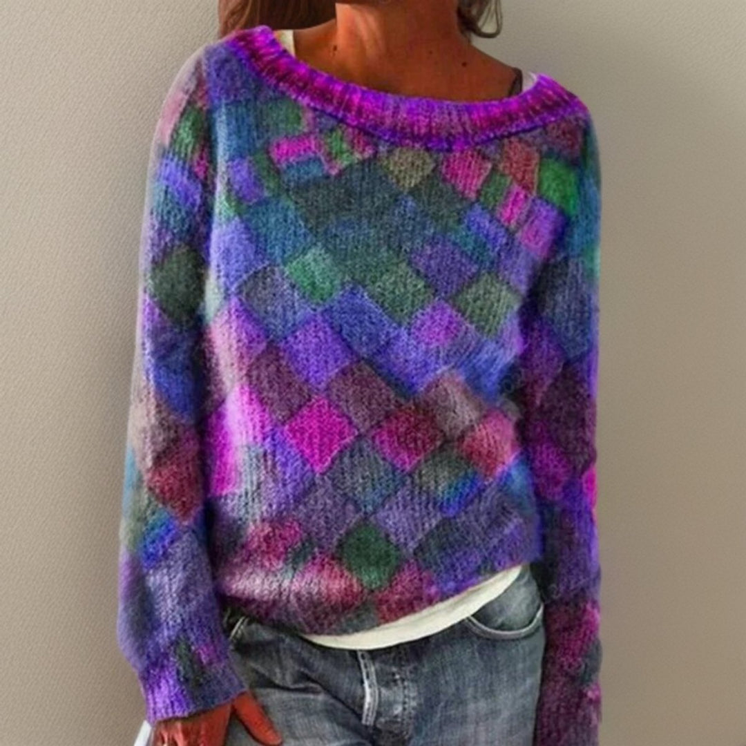 Women's Relaxed-Fit Diamond-Pattern Knitted Sweater Jumper