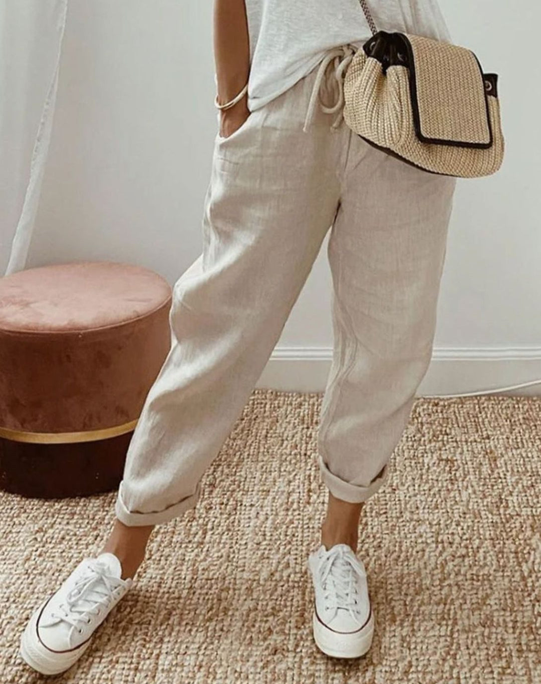 Women's Relaxed-Fit Drawstring Linen Jogger Trousers
