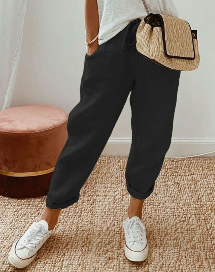 Women's Relaxed-Fit Drawstring Linen Jogger Trousers