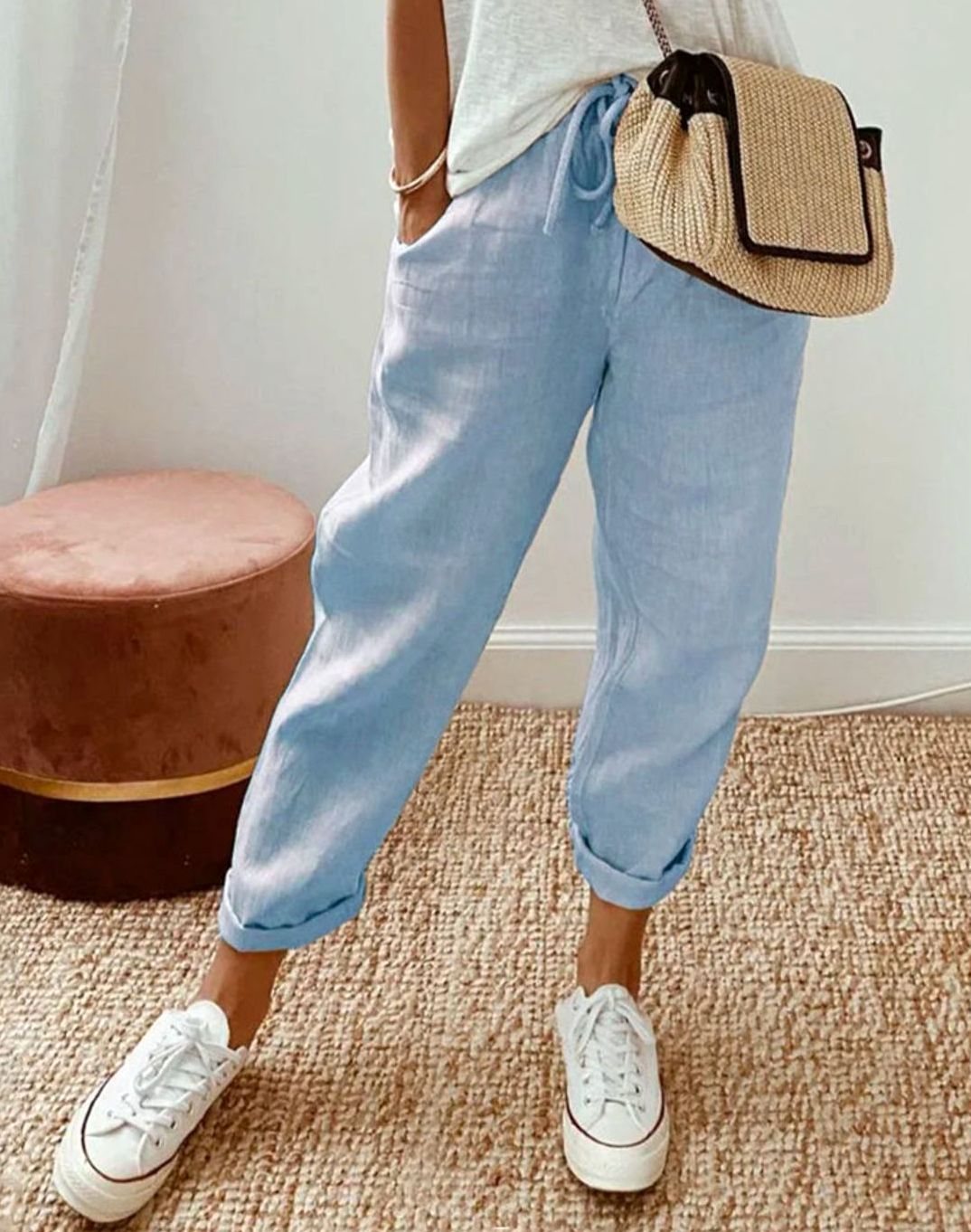 Women's Relaxed-Fit Drawstring Linen Jogger Trousers