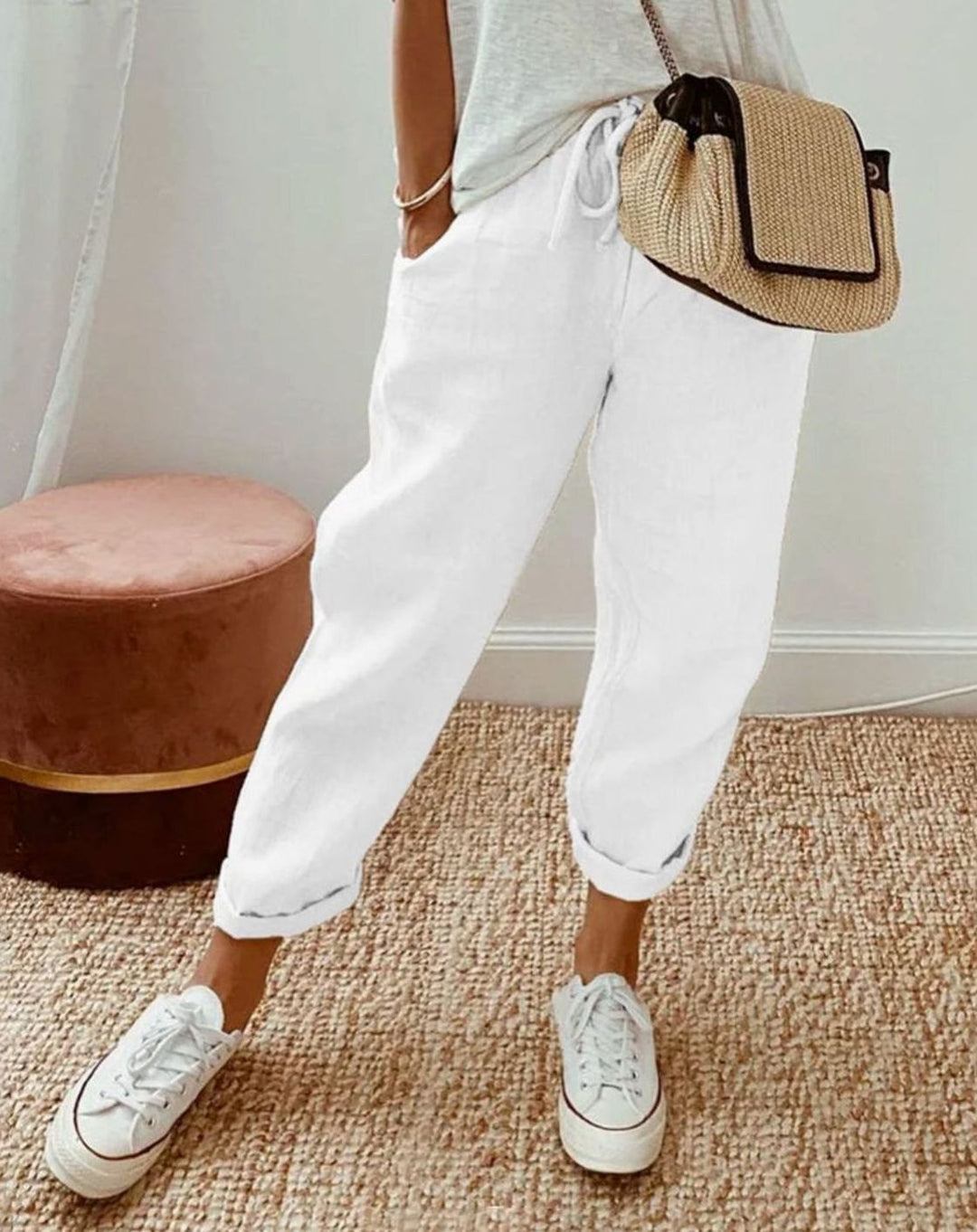 Women's Relaxed-Fit Drawstring Linen Jogger Trousers