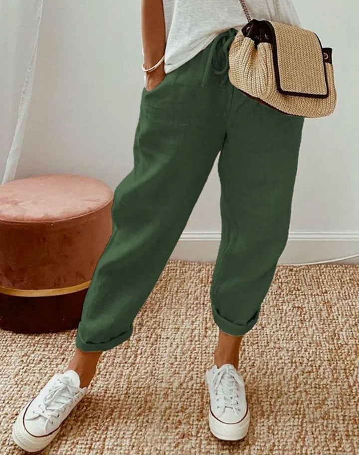 Women's Relaxed-Fit Drawstring Linen Jogger Trousers