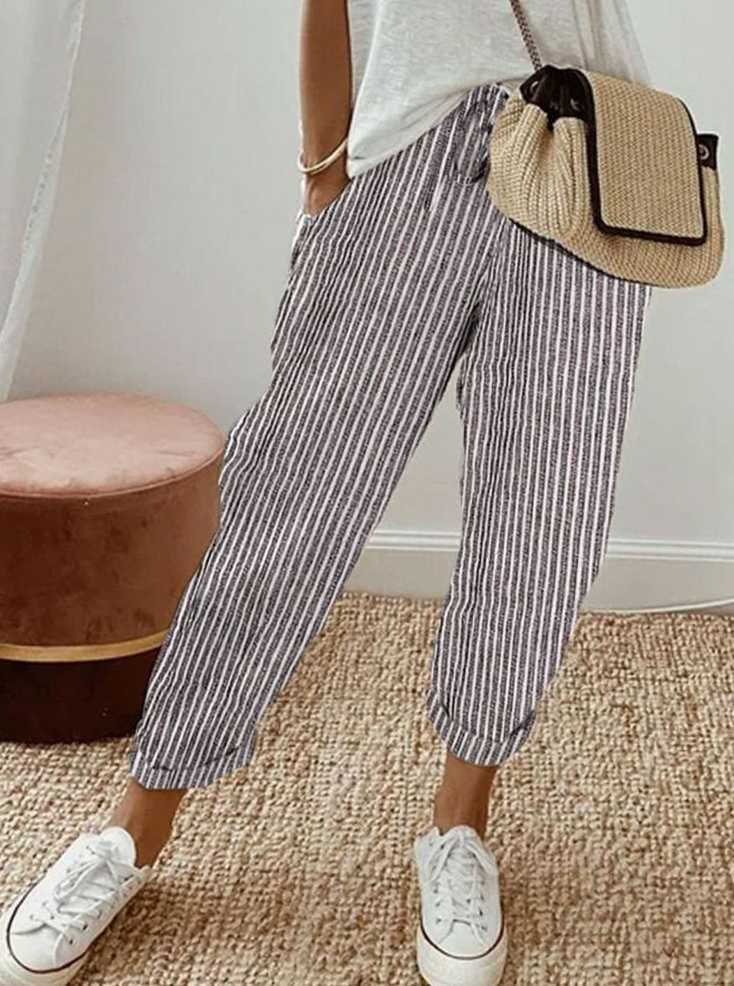 Women's Relaxed-Fit Drawstring Linen Jogger Trousers