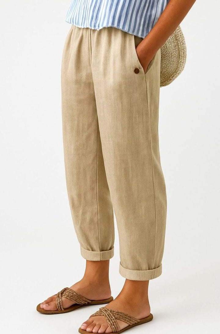 Women's Relaxed-Fit Elastic-Waist Tapered Trousers Side Pockets