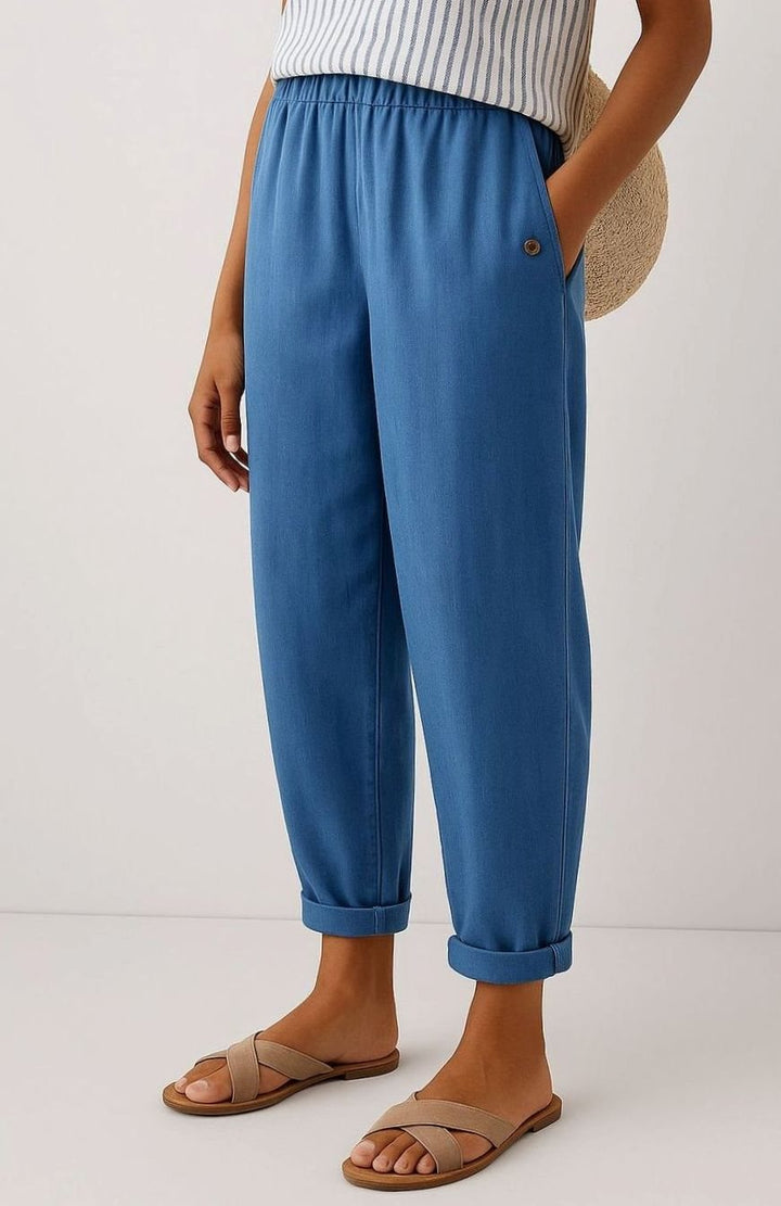 Women's Relaxed-Fit Elastic-Waist Tapered Trousers Side Pockets