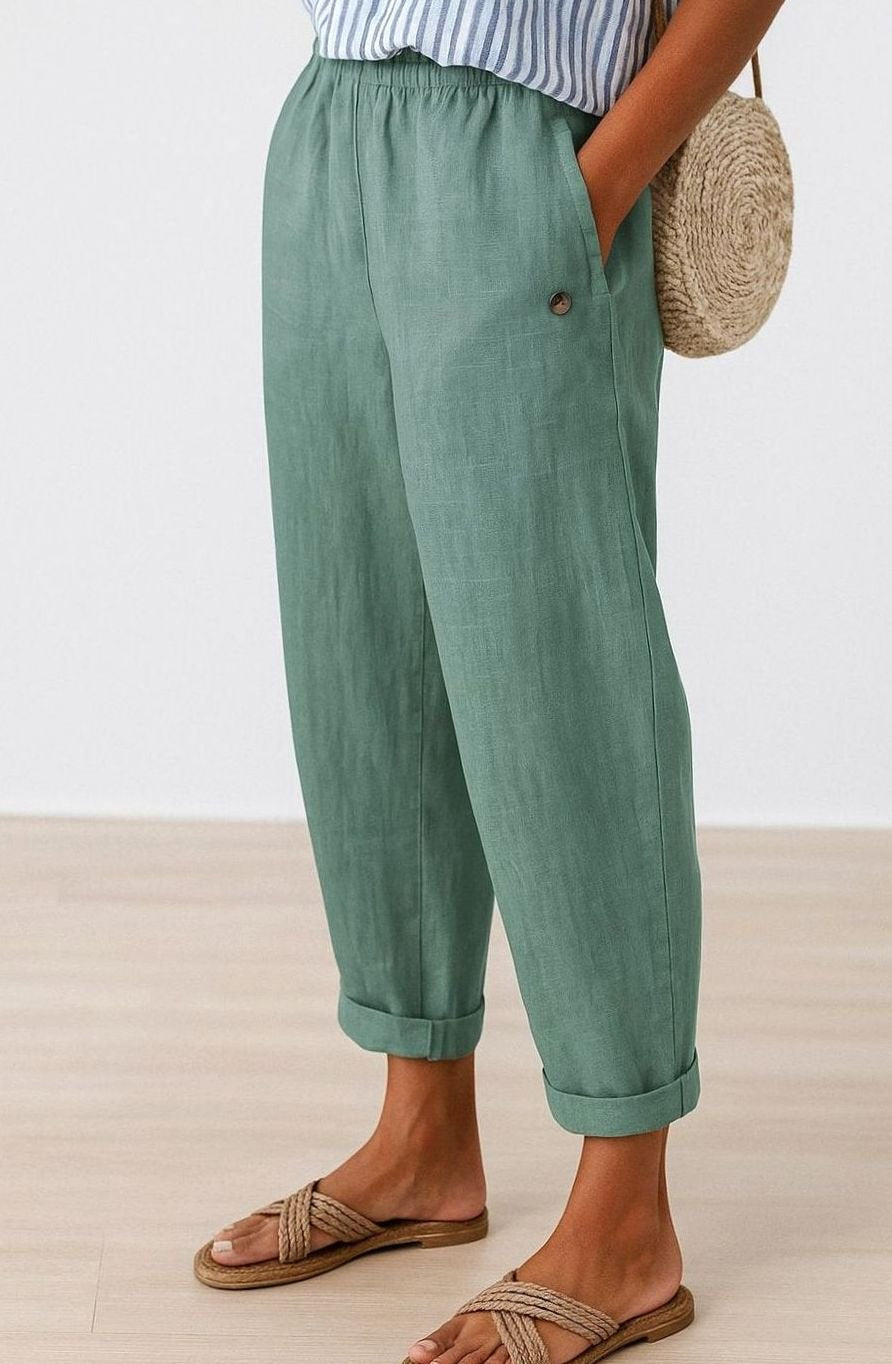 Women's Relaxed-Fit Elastic-Waist Tapered Trousers Side Pockets
