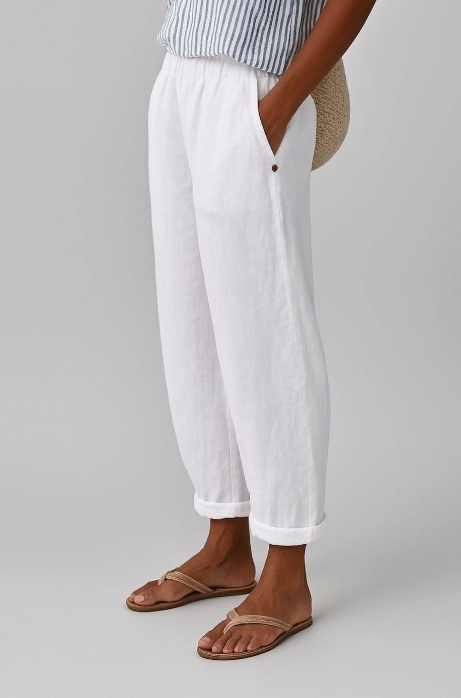 Women's Relaxed-Fit Elastic-Waist Tapered Trousers Side Pockets
