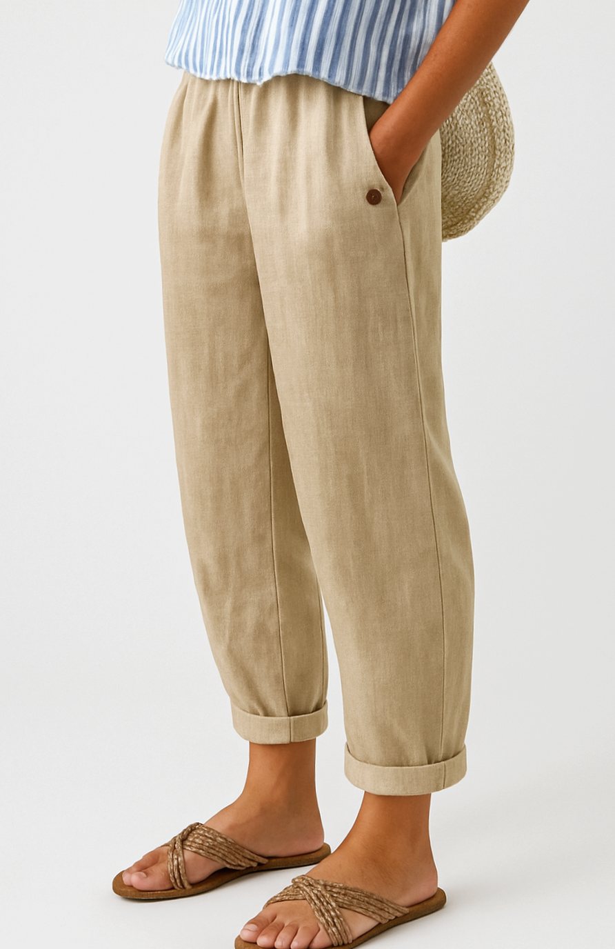 Women's Relaxed-Fit Elasticated-Waist Cuffed Casual Trousers