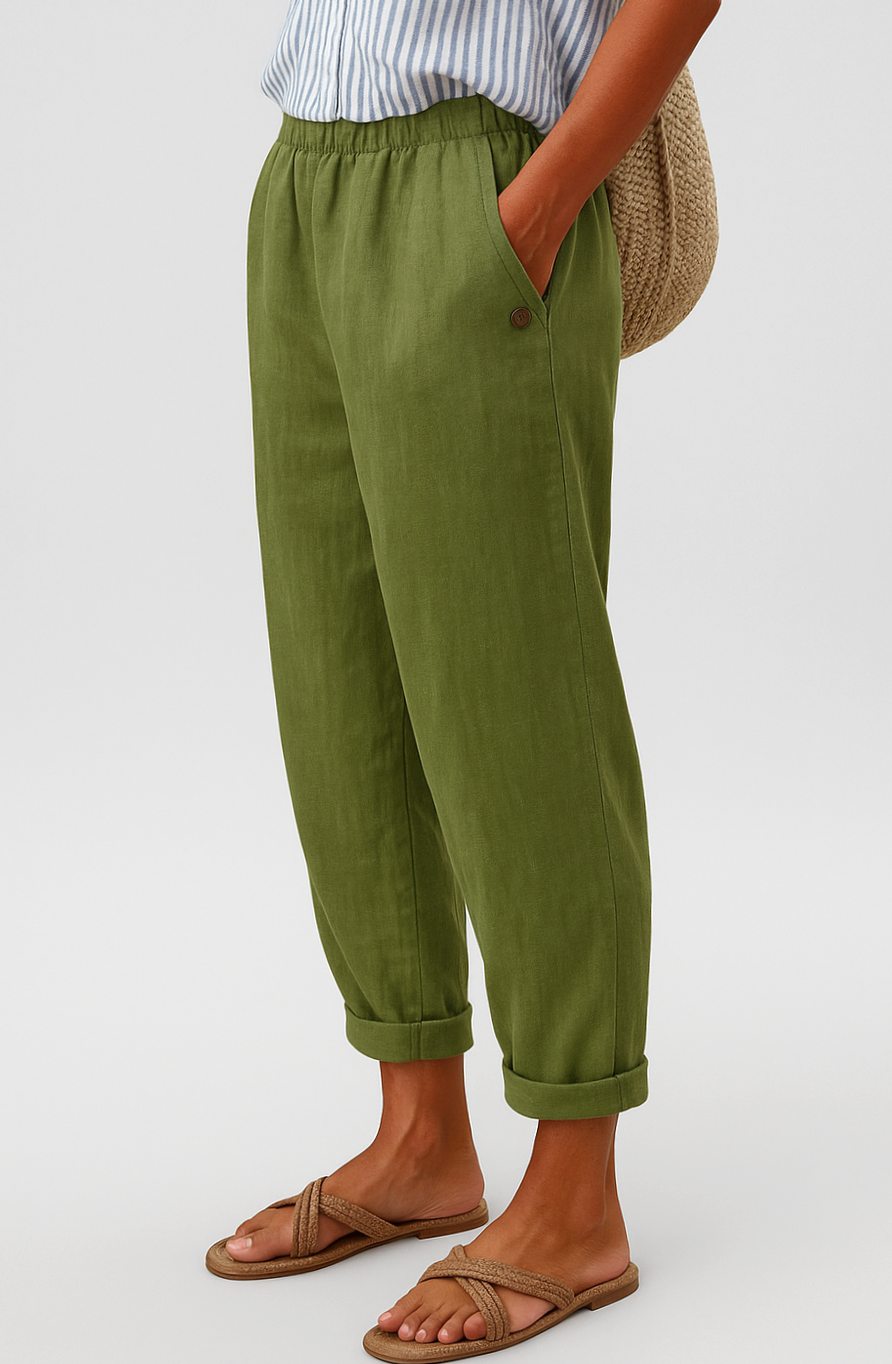 Women's Relaxed-Fit Elasticated-Waist Cuffed Casual Trousers