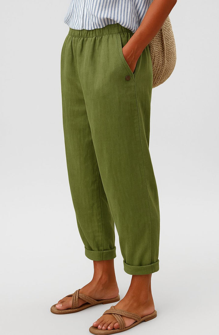 Women's Relaxed-Fit Elasticated-Waist Cuffed Casual Trousers