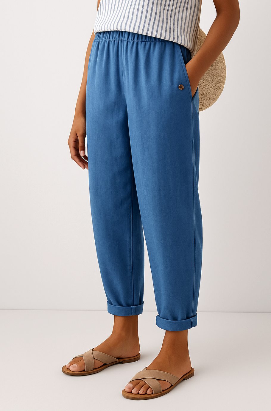 Women's Relaxed-Fit Elasticated-Waist Cuffed Casual Trousers