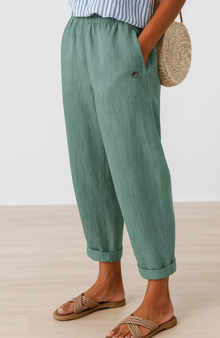 Women's Relaxed-Fit Elasticated-Waist Cuffed Casual Trousers
