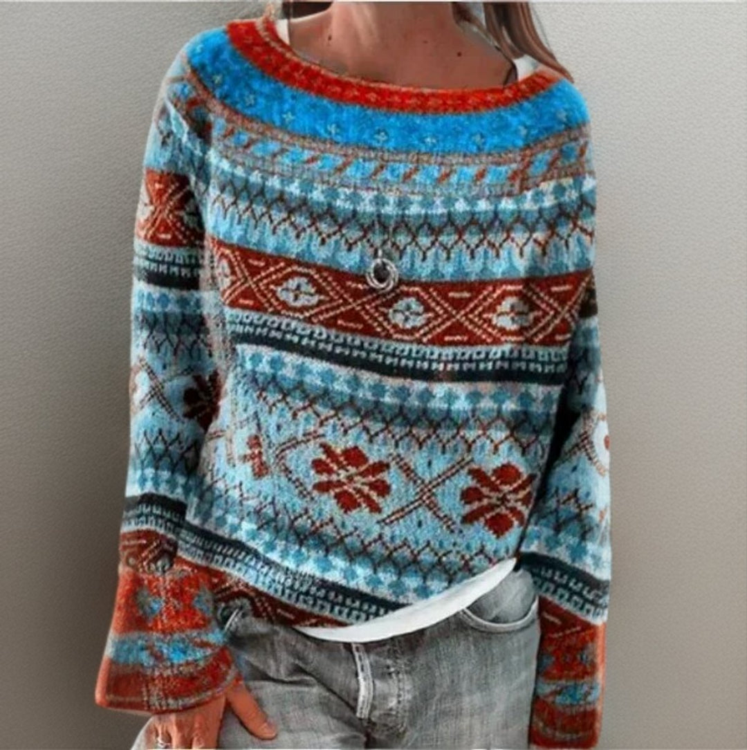 Women's Relaxed-Fit Fair Isle Knitted Sweater Round-Neck Jumper