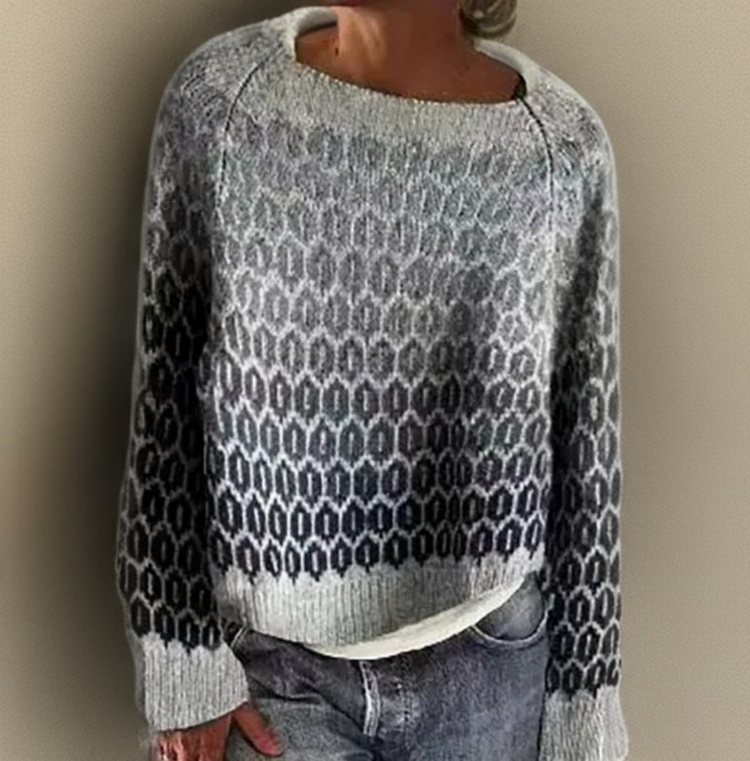 Women's Relaxed-Fit Fairisle Knitted Sweater Round Neck Jumper