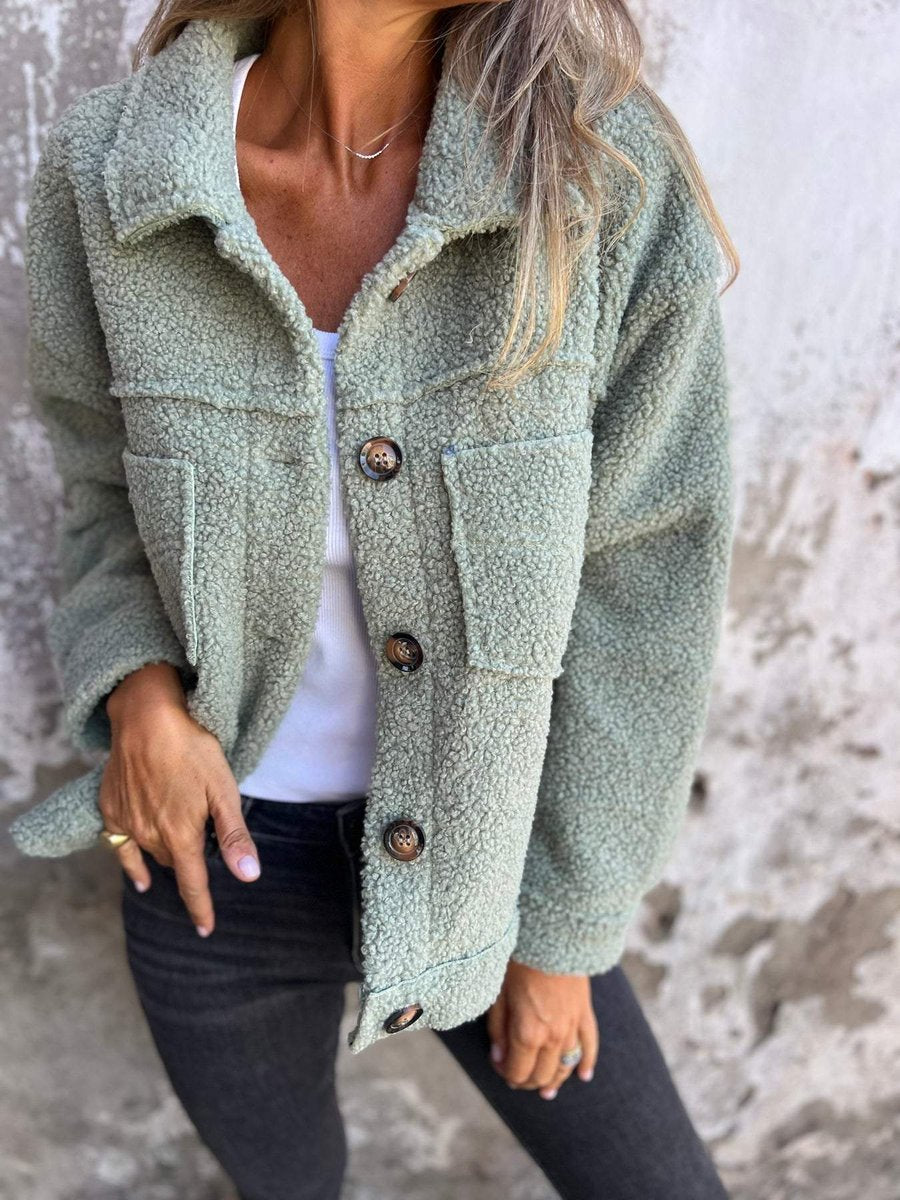 Women's Relaxed-Fit Fleece Teddy Button-Up Shacket