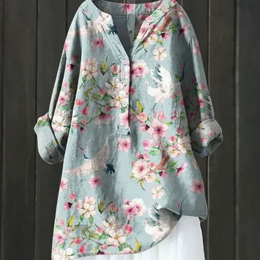 Women's Relaxed-Fit Floral Print Long-Sleeve Tunic Blouse