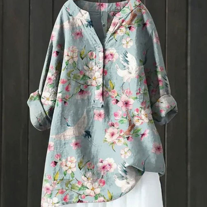 Women's Relaxed-Fit Floral Print Long-Sleeve Tunic Blouse